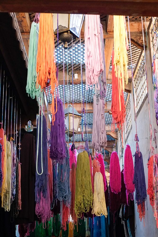 Fes-Morocco Skeins of yarn hang to dry after being hand dyed